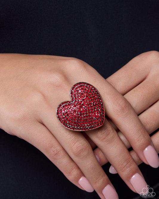 Paparazzi Reliable Romance - Red Rhinestone Oversized Heart Ring