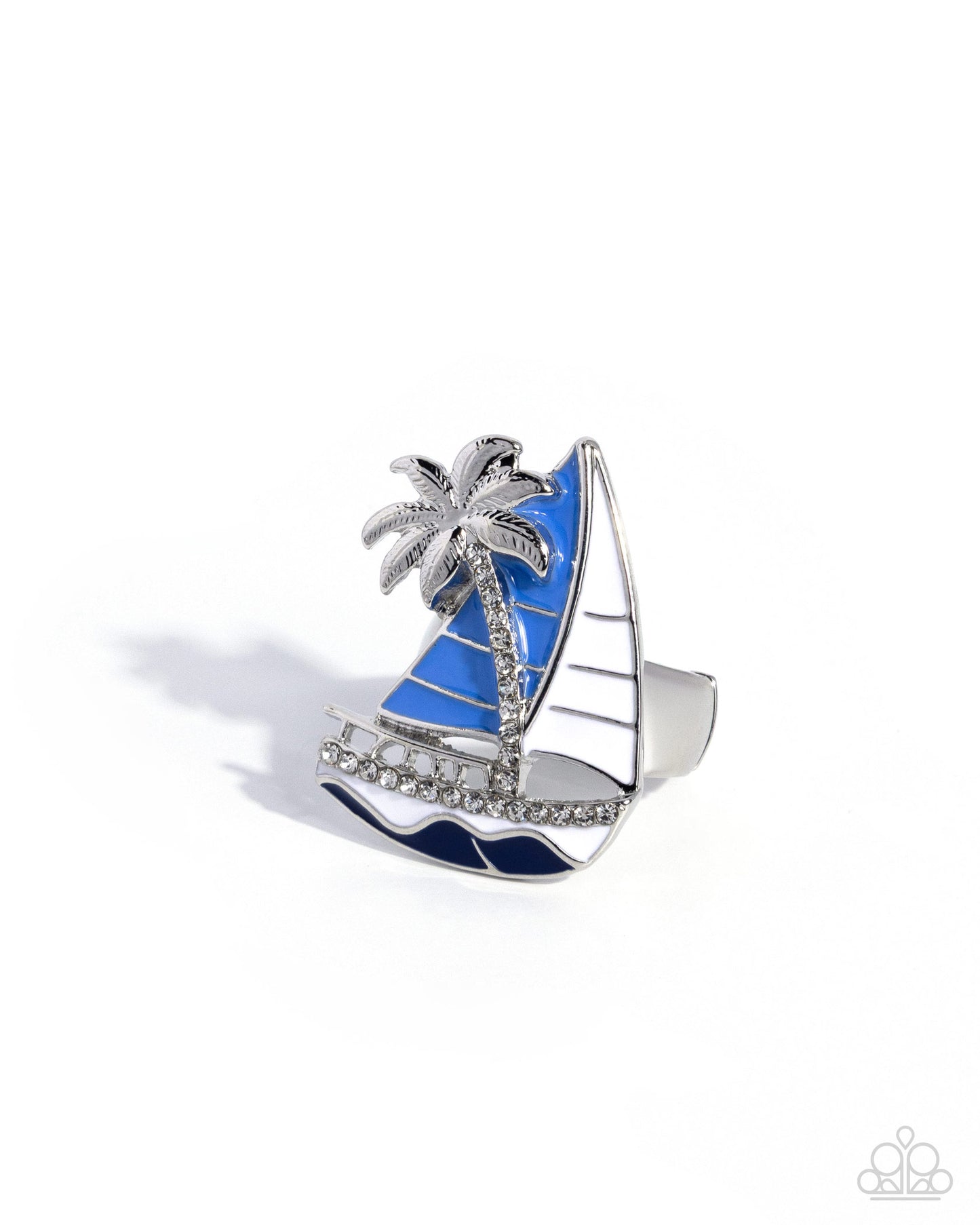 Paparazzi Sailboat Show - Blue & White Sailboat White Rhinestone Ring