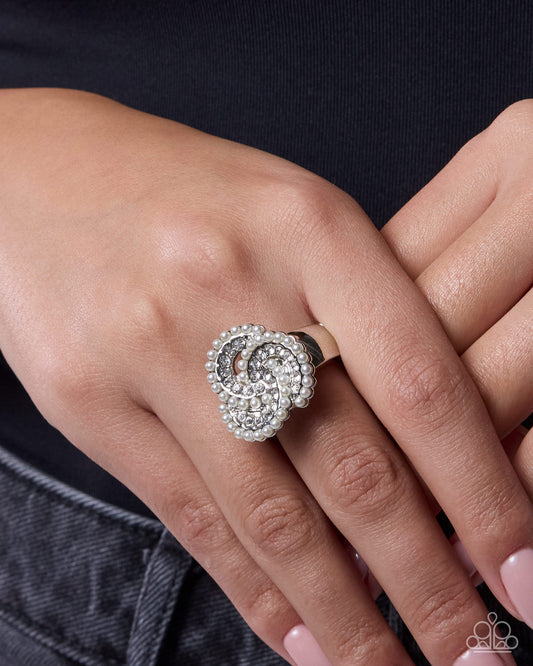 Paparazzi Pearl Punch - White Glossy Pearls & White Rhinestone Ring