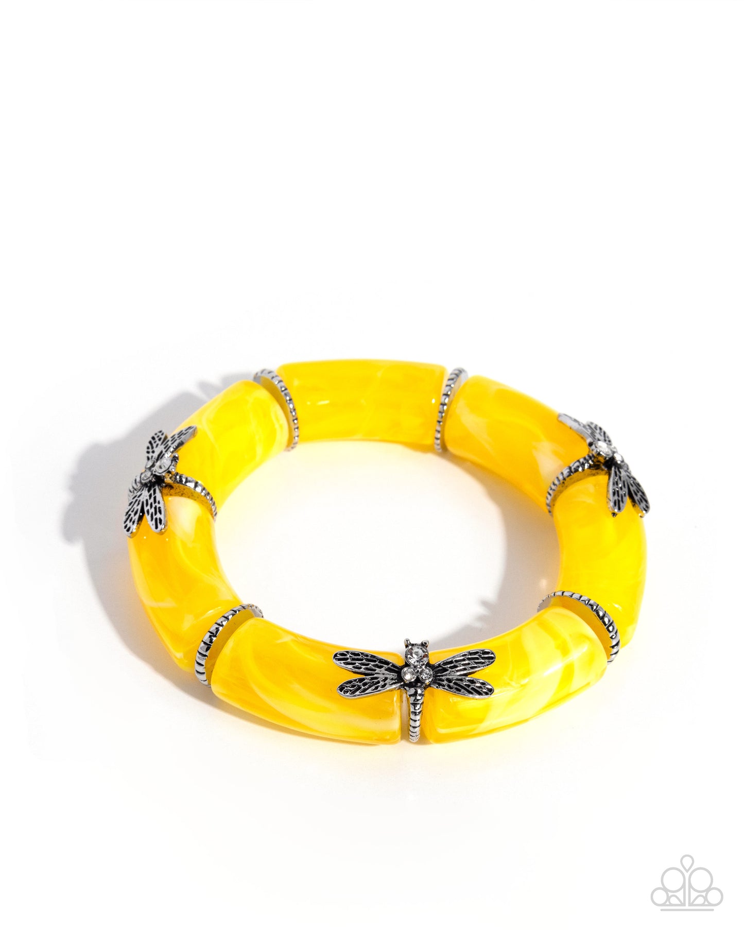 Paparazzi Delicate Dragonfly - Yellow Acrylic Bead Silver Dragonfly Stretch Bracelet