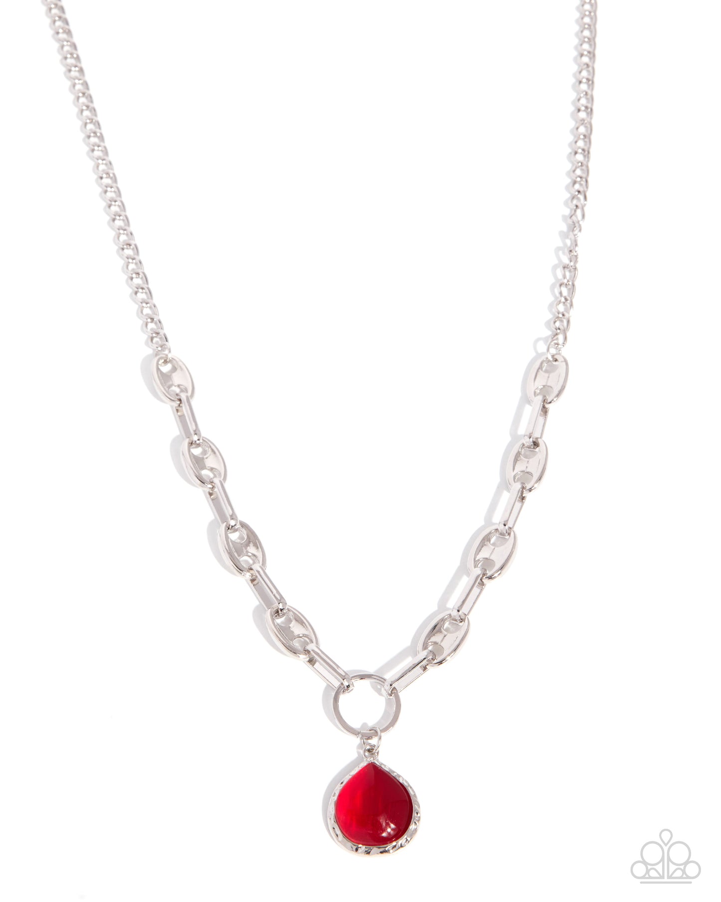 Paparazzi Traditional Tale - Red Cat's Eye Stone Silver Pendant Necklace