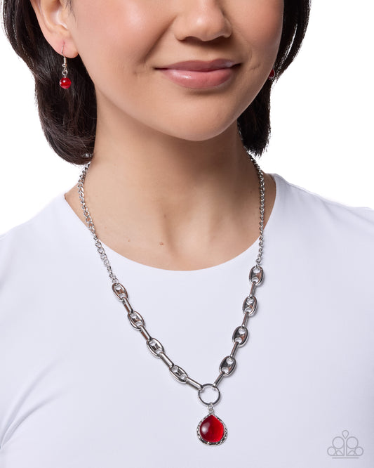 Paparazzi Traditional Tale - Red Cat's Eye Stone Silver Pendant Necklace N3940