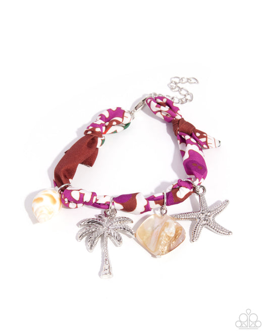Paparazzi Resort Redux - Purple Knotted Ribbon Beach Style Charm Bracelet B2764