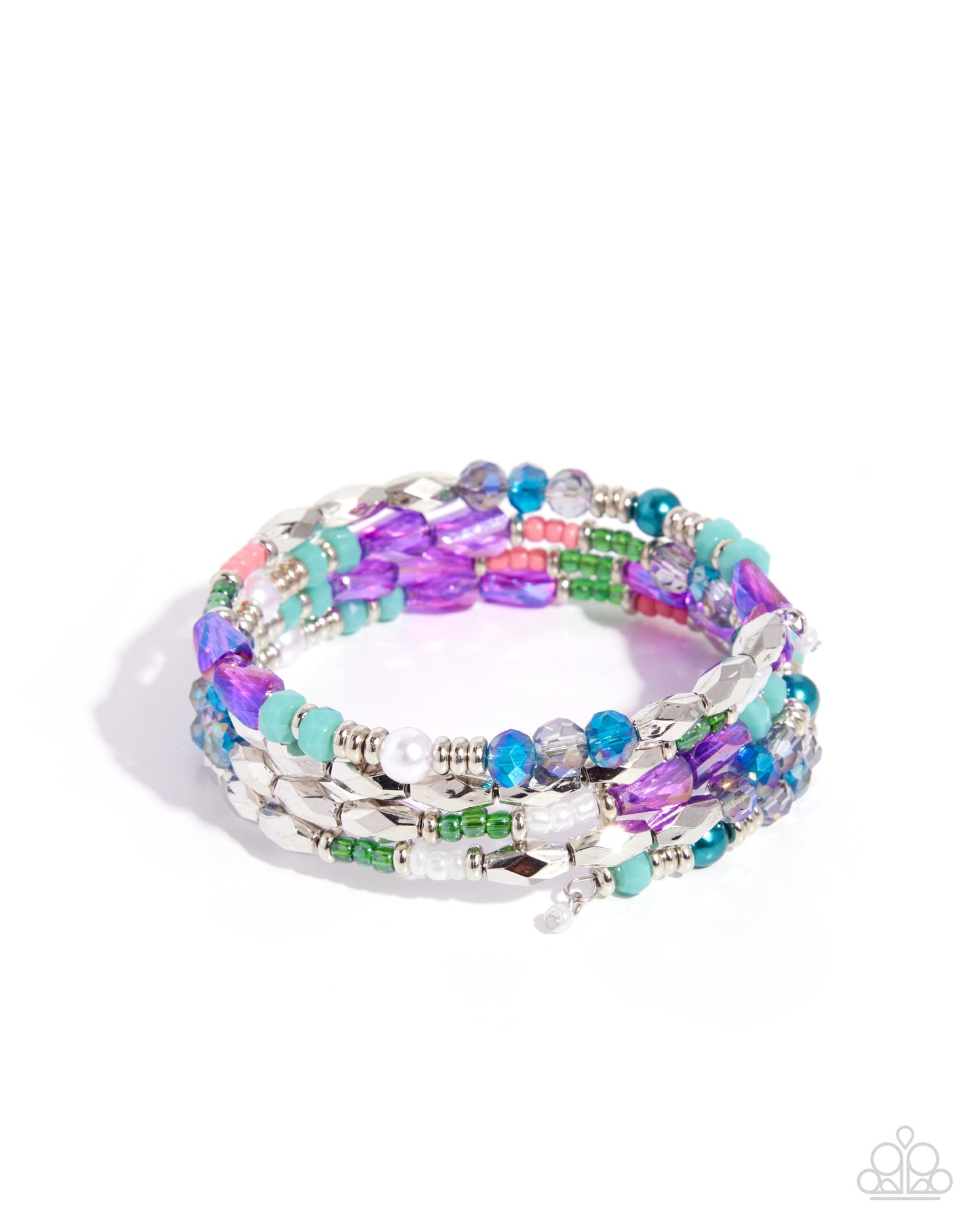 Paparazzi Crowd Pleasing Chic - Blue, Silver, White, Pink Coil Wrap Bracelet