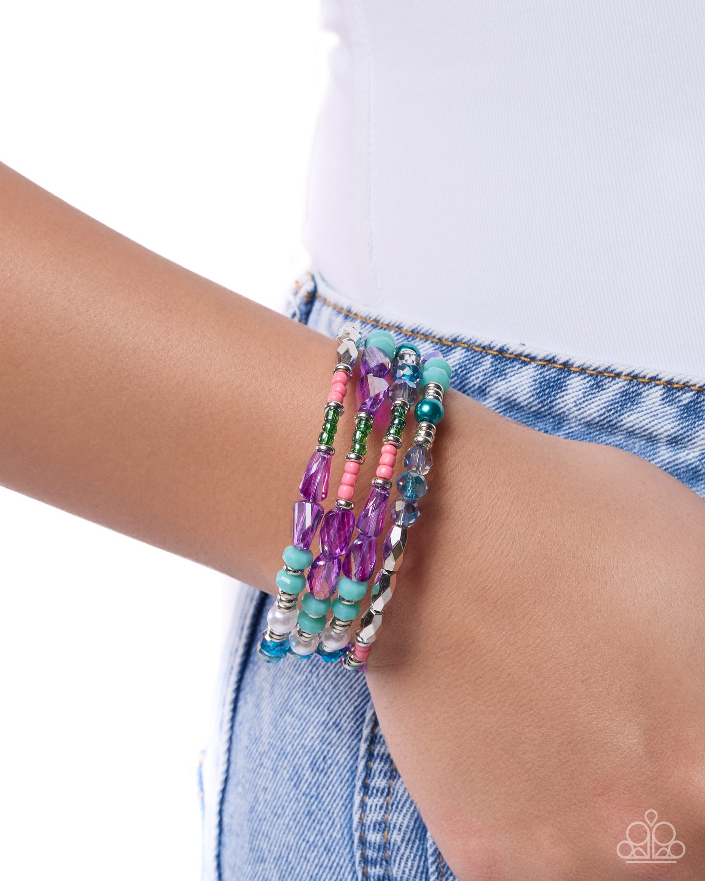 Paparazzi Crowd Pleasing Chic - Blue, Silver, White, Pink Coil Wrap Bracelet
