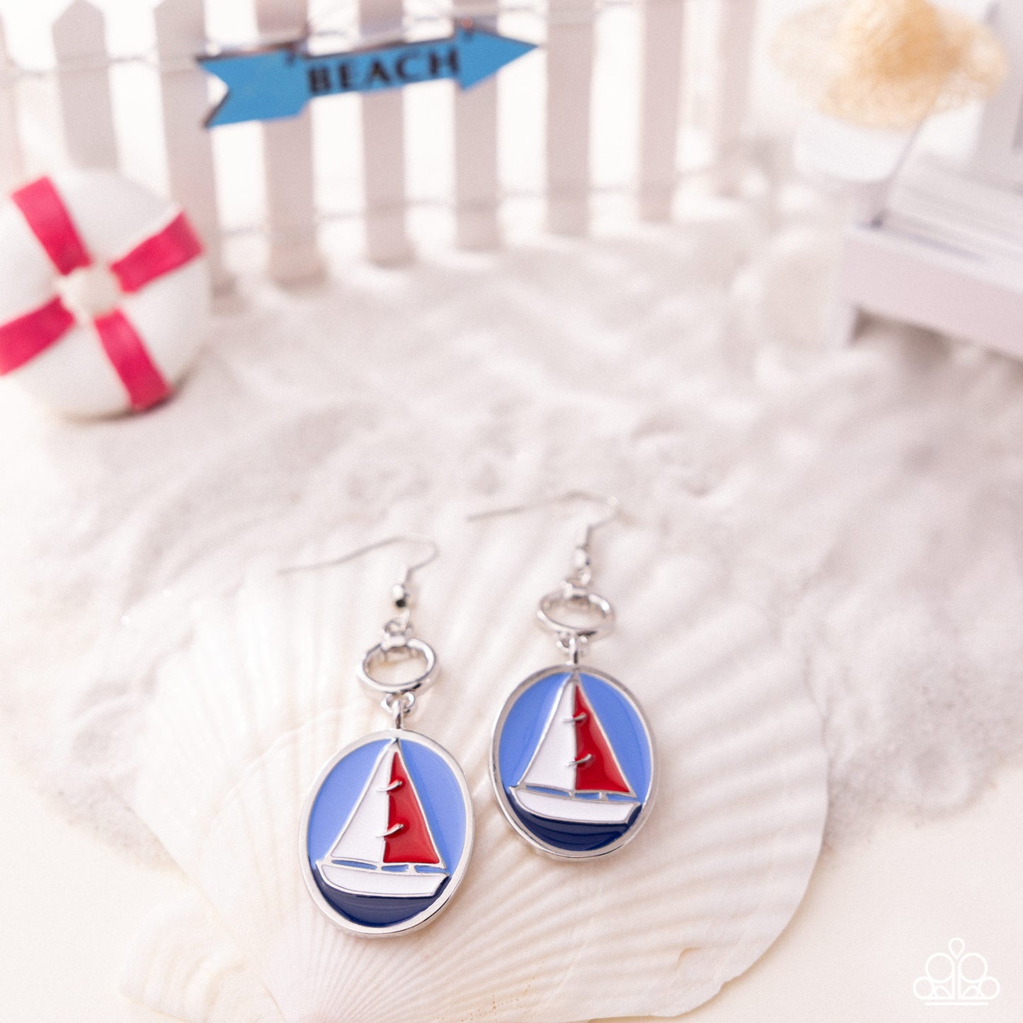 Paparazzi Sailing Lesson - Red, White, Blue Painted Sailboat Earring