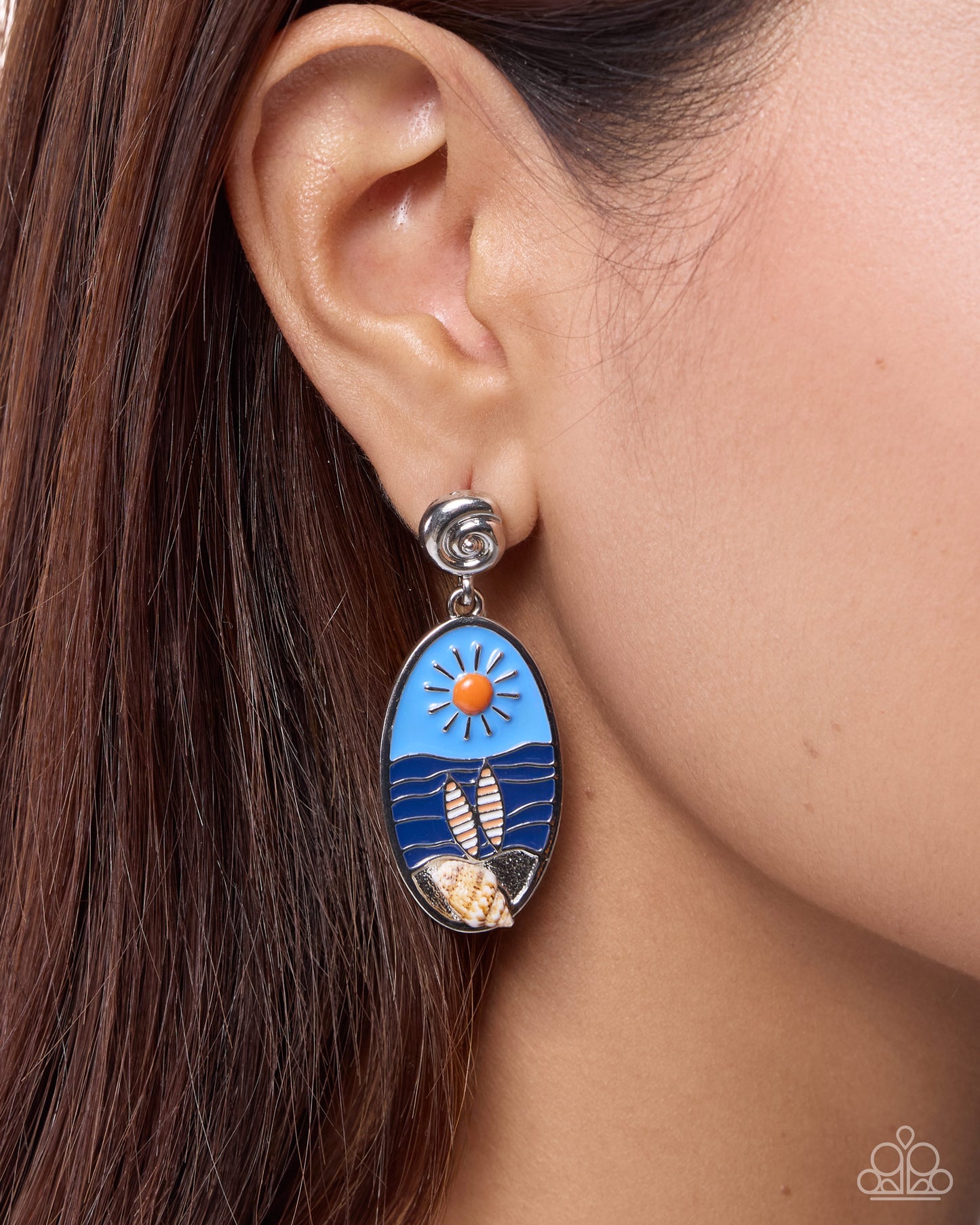 Paparazzi Beach Bum Bravado - Orange Sun, Surfboard Beach Style Earring