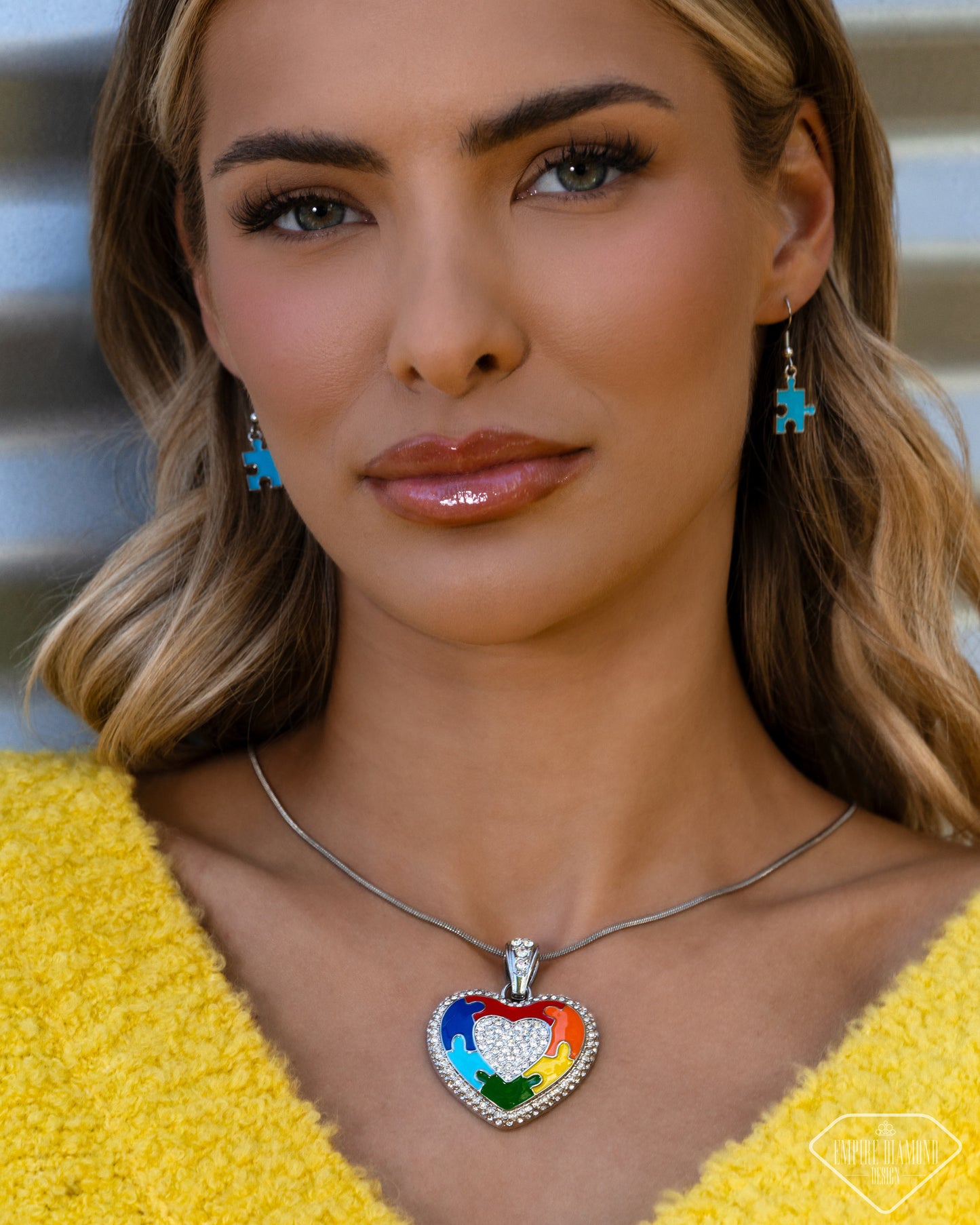 Paparazzi Puzzling Parallel - Multicolored Heart Pendant Necklace Life Of The Party Empire Diamond Design
