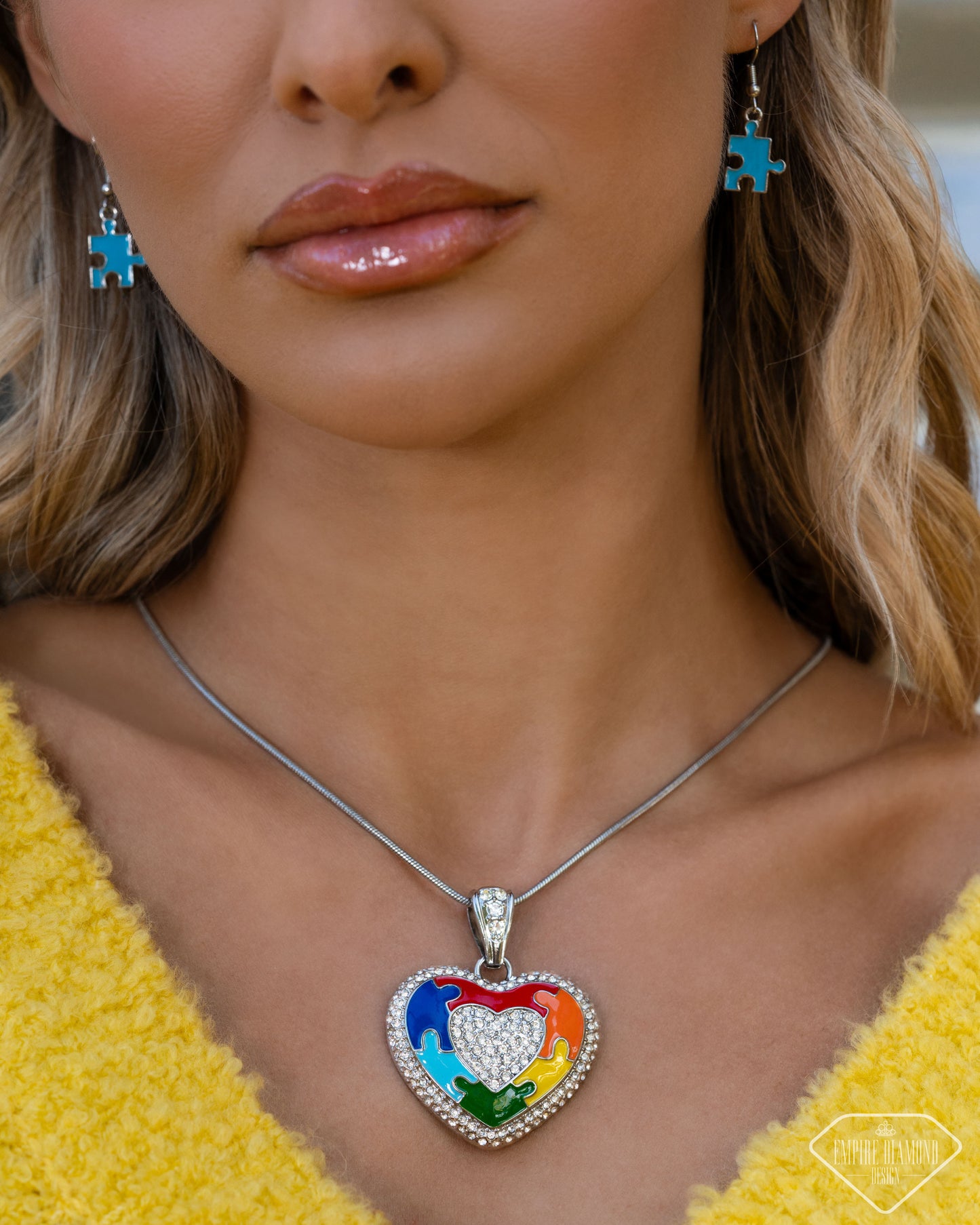 Paparazzi Puzzling Parallel - Multicolored Heart Pendant Necklace Life Of The Party Empire Diamond Design