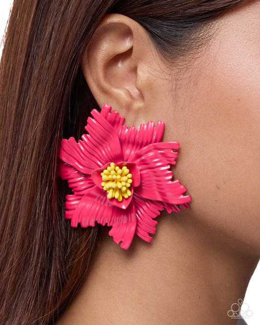 Paparazzi Spring Soliloquy - Pink - Hot Pink Flower Post Earring