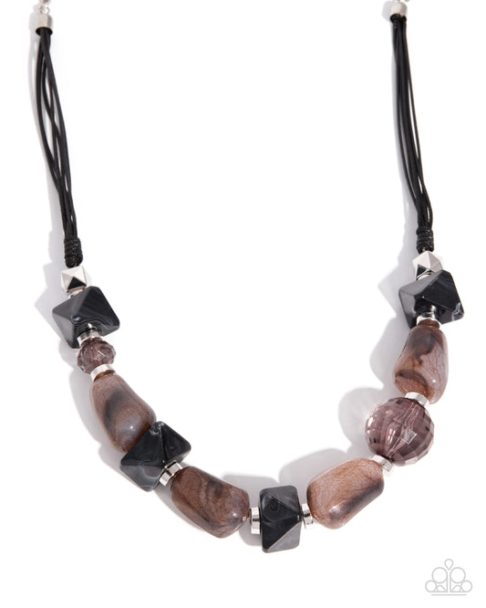 Paparazzi Textured Timeline - Black & Brown Multicolored Acrylic Necklace N4066