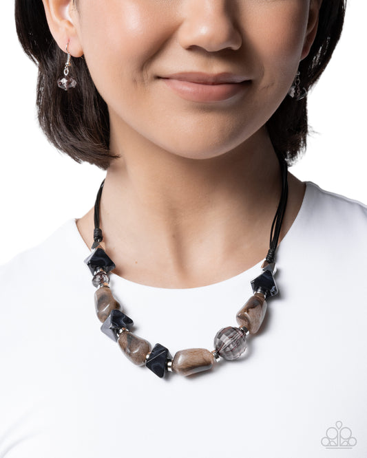 Paparazzi Textured Timeline - Black & Brown Multicolored Acrylic Necklace N4066