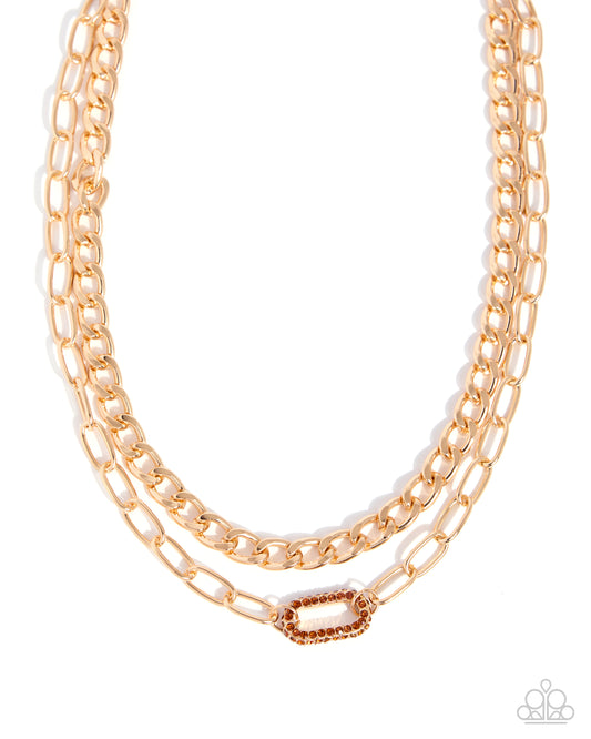 Paparazzi Lethal Luminescence - Brown Tea Rhinestone Gold Layered Chain Necklace N3520