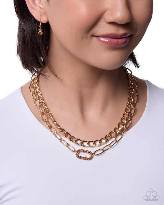 Paparazzi Lethal Luminescence - Brown Tea Rhinestone Gold Layered Chain Necklace N3520