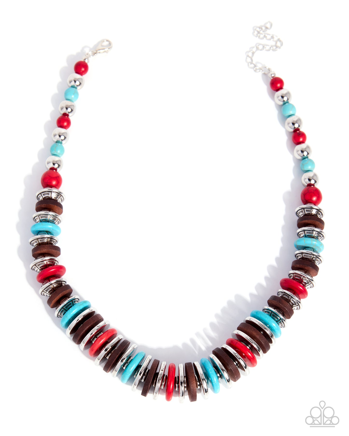 Paparazzi Rustic Release - Red Marbled, Turquoise & Brown Wood Bead Santa Fe Style Necklace