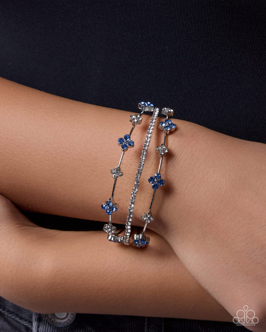 Paparazzi Layered Blooms - Blue Light Sapphire Rhinestone Flower Silver Cuff Bracelet B2770
