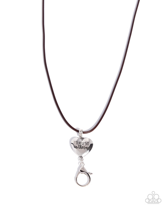 Paparazzi Proven Faith - Brown Braided Cord Silver Heart "TRUST in the Lord" Pendant Lanyard Necklace