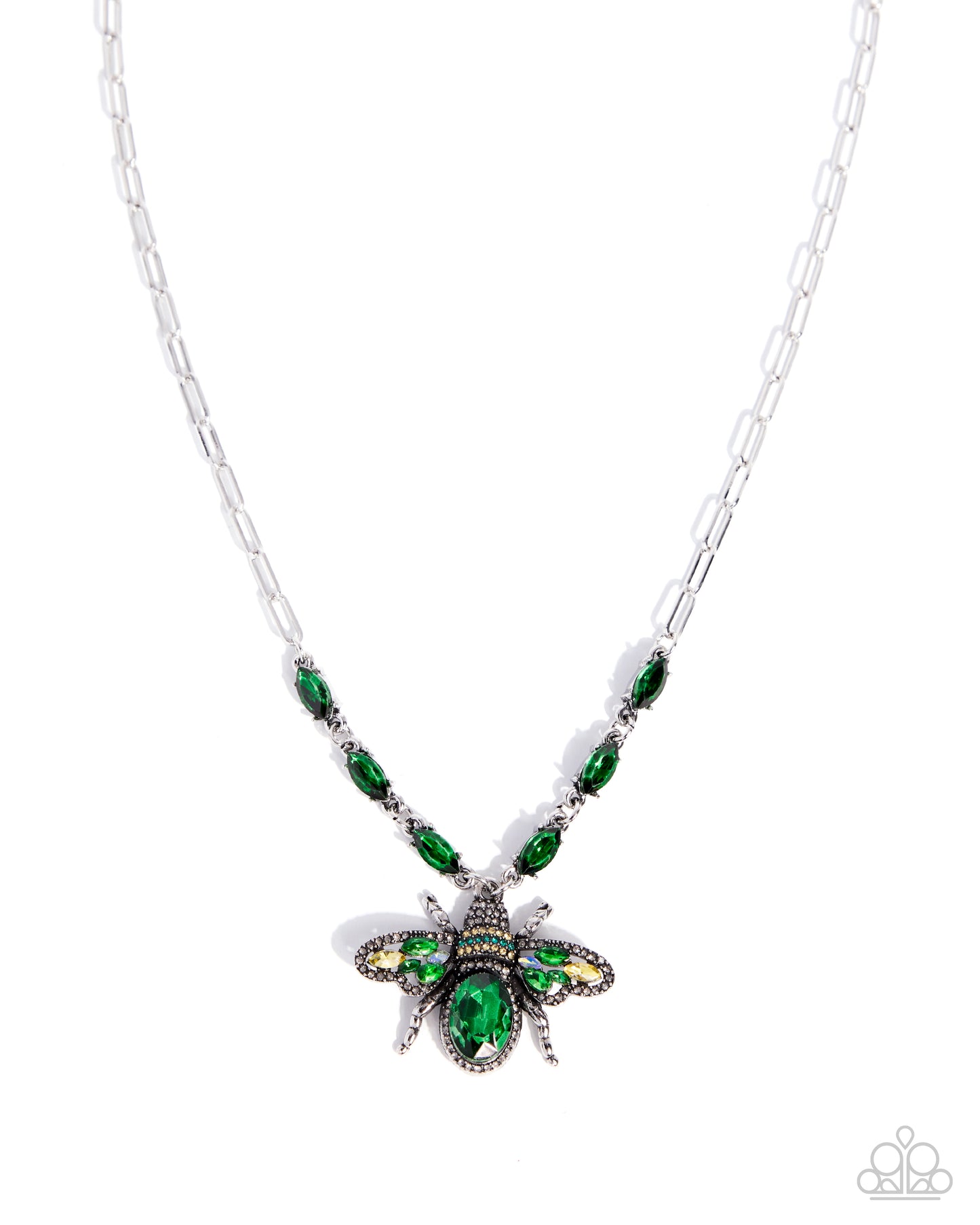 Paparazzi Neoclassical Novelty - Green Emerald & Silver Bee Necklace