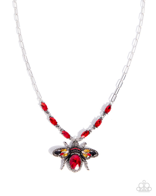 Paparazzi Neoclassical Novelty - Red Gem Oversized Bee Necklace