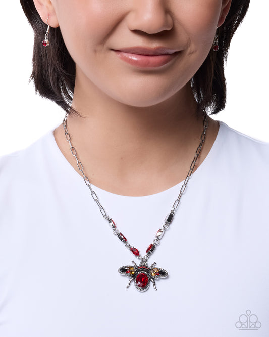 Paparazzi Neoclassical Novelty - Red Gem Oversized Bee Necklace
