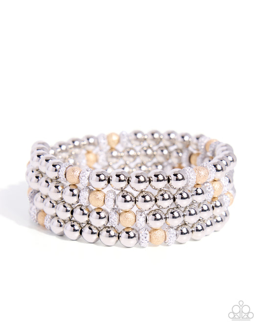 Paparazzi Polished Party - Silver & Gold Bead Coil Bracelet B2758