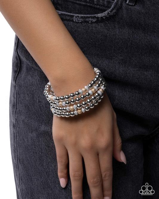 Paparazzi Polished Party - Silver & Gold Bead Coil Bracelet B2758