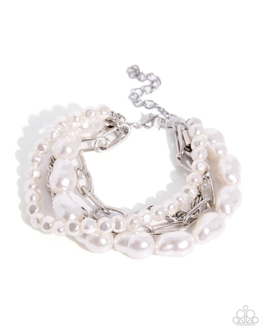 Paparazzi Poised Pairing - White Pearl & Silver Rope Chain Bracelet