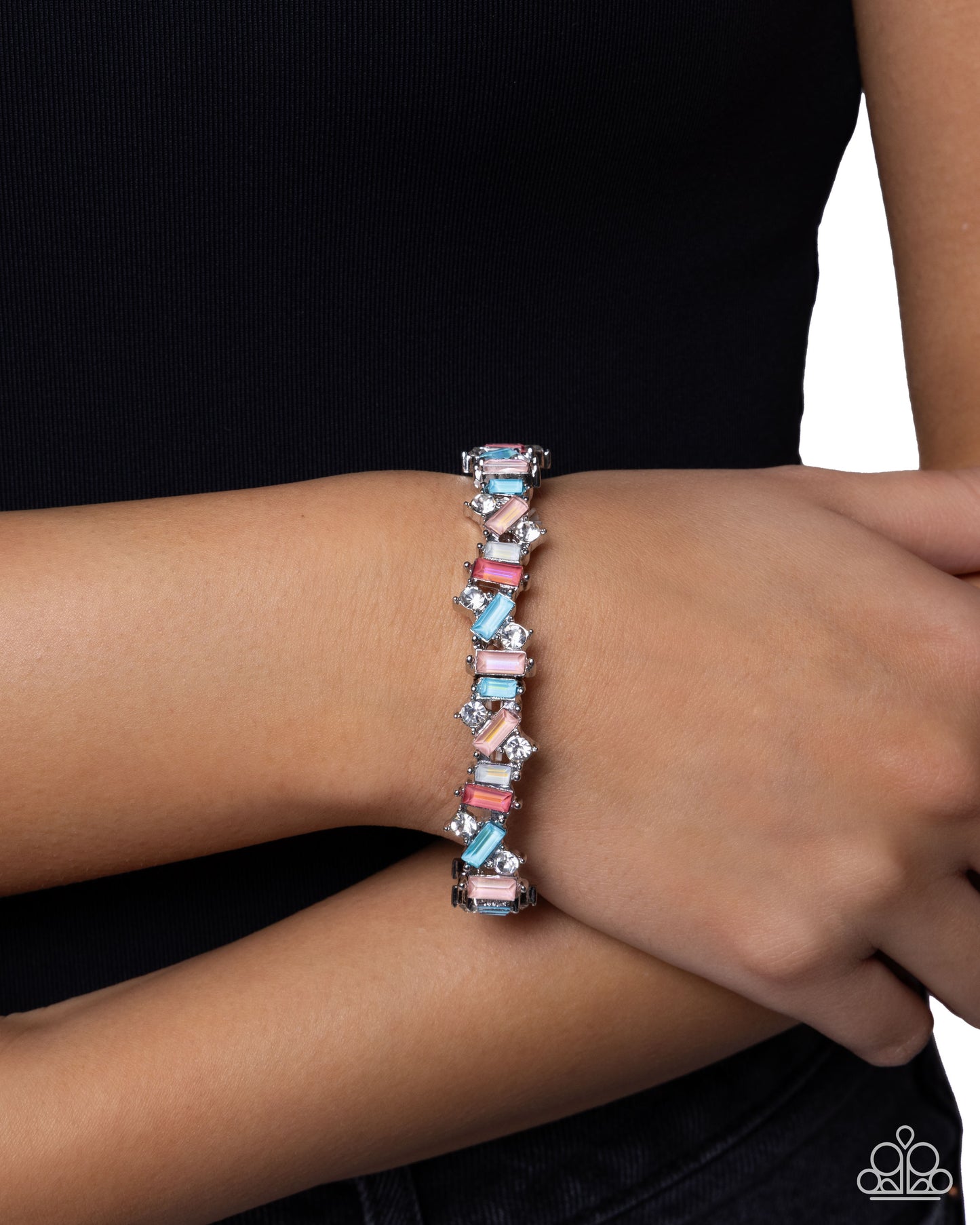 Paparazzi Scattered Shine - Orange Muskmelon, White & Blue Gem Stretch Bracelet