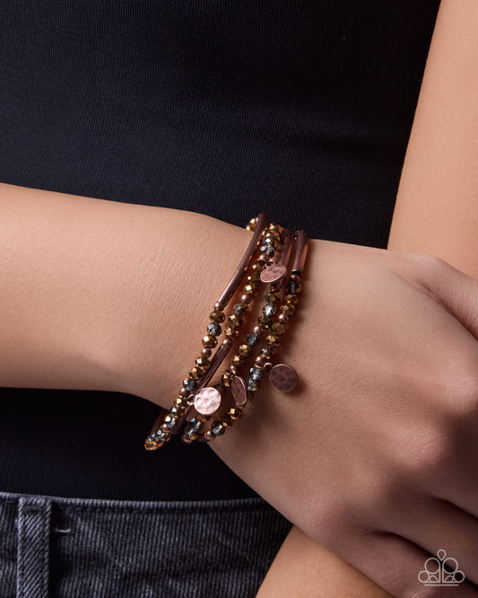Paparazzi Delightful Discovery - Copper & Multicolored Bead Stretch Set Of 4 Bracelets B2756