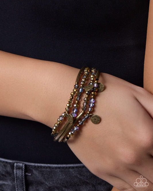 Paparazzi Delightful Discovery - Brass Bars & Multicolored Bead Set Of 4 Stretch Bracelets