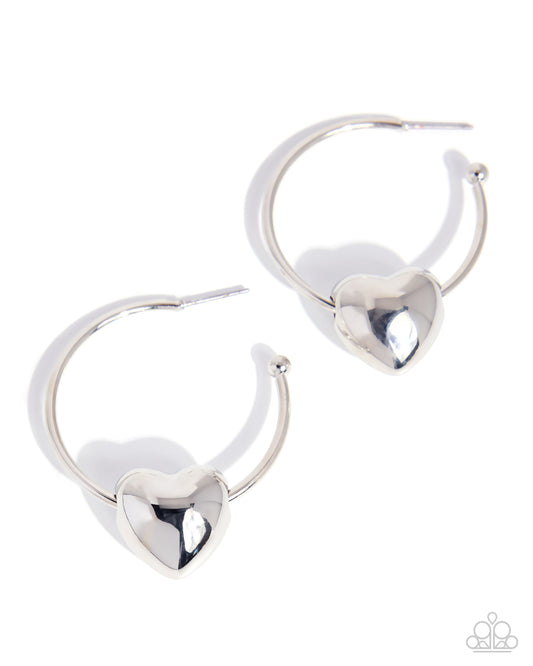 Paparazzi Fond Feature - Silver Heart 1 1/2 Inch Hoop Earring