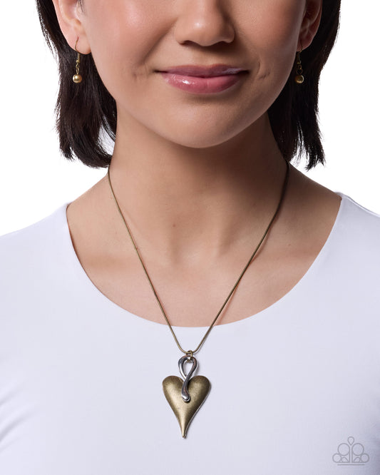 Paparazzi Courting Chief - Brass Heart Pendant Silver Clasp Necklace N4069