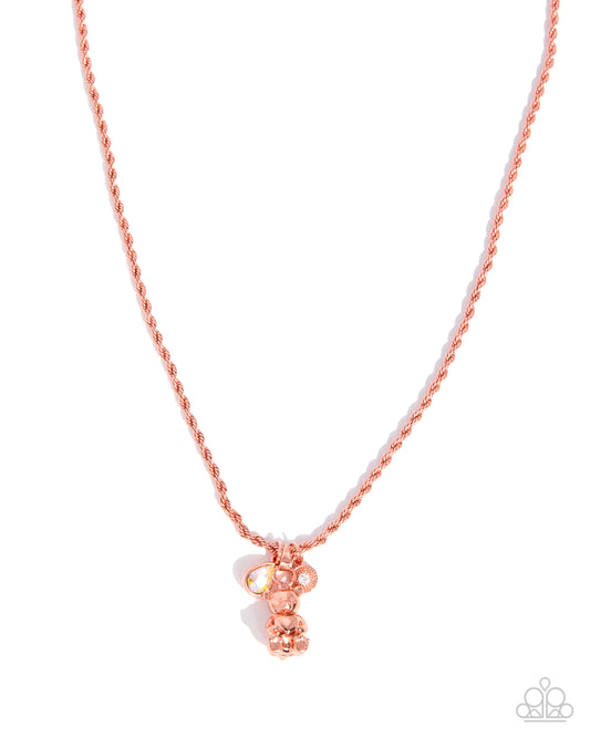 Paparazzi Sentimental Scraps - Copper - Shiny Copper Singapore Chain Bear Charm Style Necklace N4055