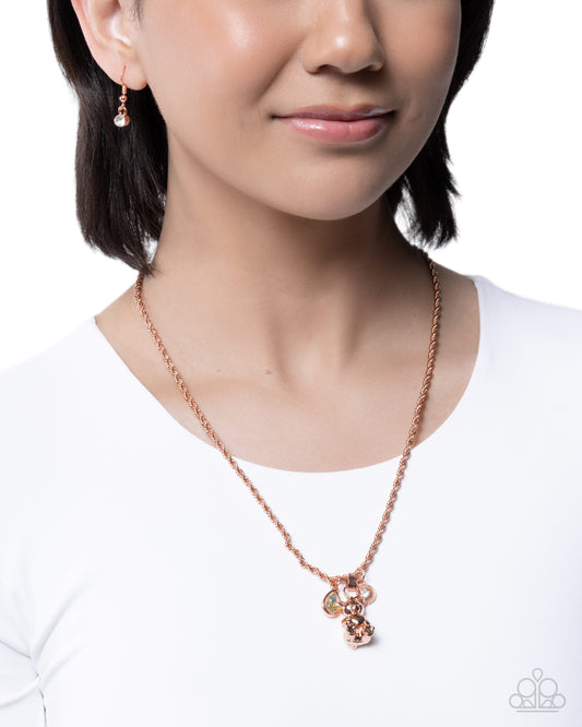 Paparazzi Sentimental Scraps - Copper - Shiny Copper Singapore Chain Bear Charm Style Necklace N4055