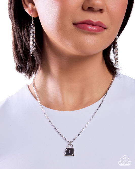 Paparazzi Lock Onto - Silver Box Chain Padlock Pendant Necklace N4011