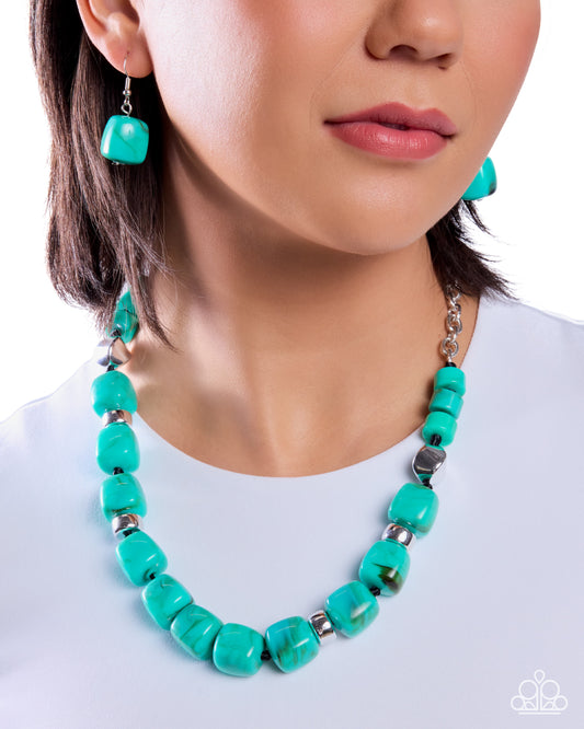 Paparazzi Dramatic Dare - Blue Turquoise Swirled & Silver Bead Necklace
