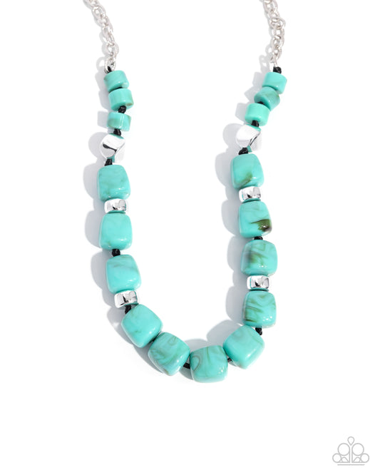 Paparazzi Dramatic Dare - Blue Turquoise Swirled & Silver Bead Necklace