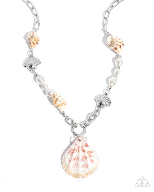 Paparazzi Stable Shells - White Oversized Seashell Pendant Necklace