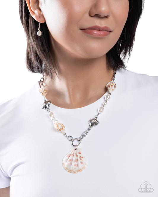 Paparazzi Stable Shells - White Oversized Seashell Pendant Necklace
