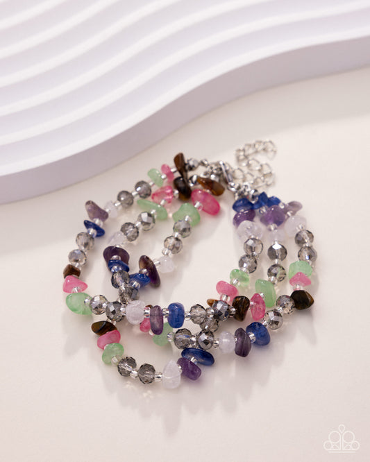 Paparazzi Stony Submission - Multicolored Lapis, Amethyst, Hot Pink, Tiger's Eye, White Quartz & Jade Stone Bracelet