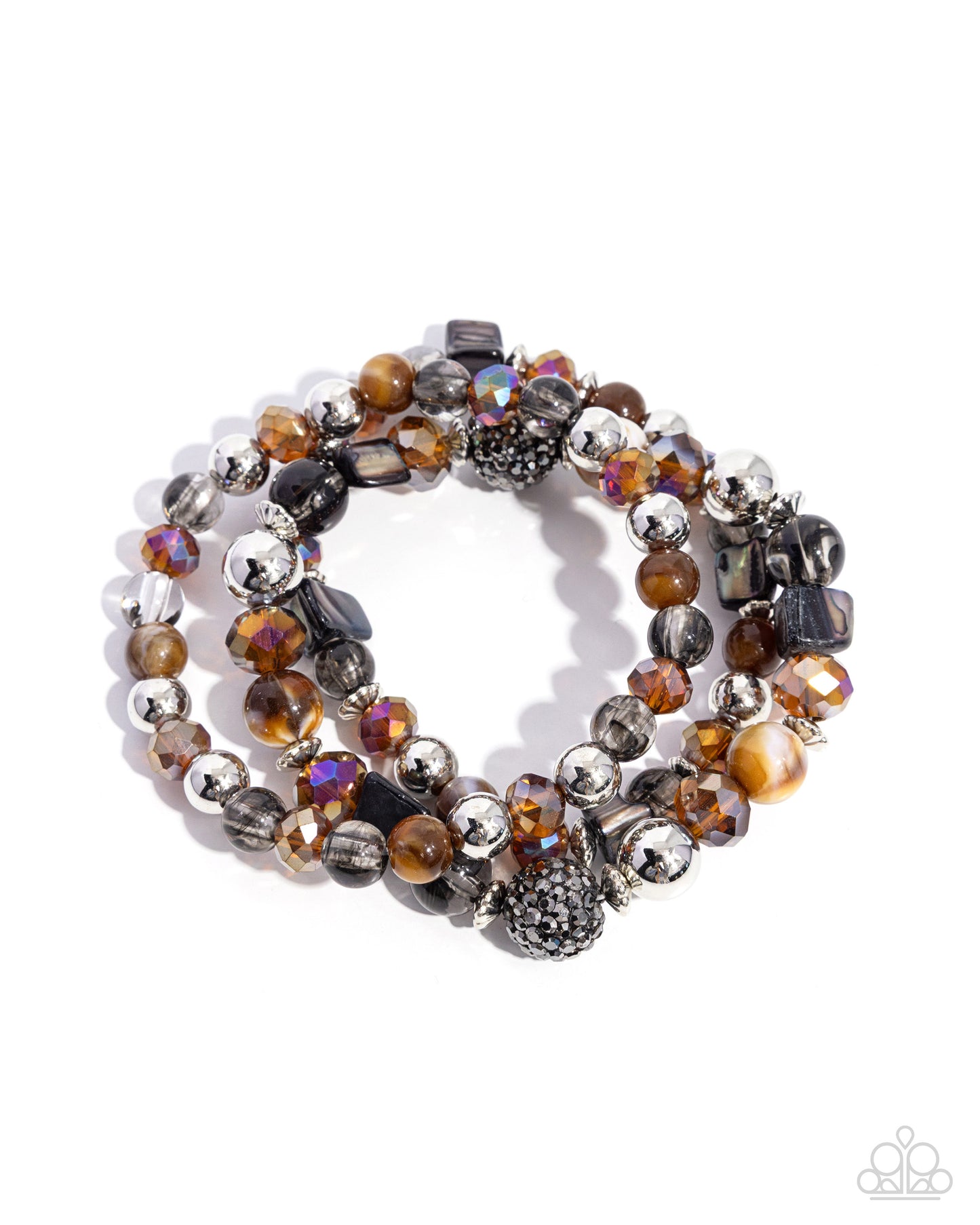 Paparazzi Relaxed Retreat - Brown Glass Bead, Natural Shells & Smoky Bead Set Of 3 Stretch Bracelets