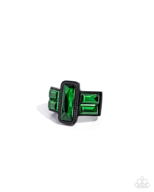 Geometric Grunge - Green Emerald Gem Urban Men's Ring