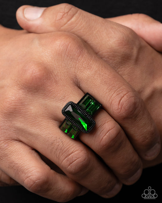 Geometric Grunge - Green Emerald Gem Urban Men's Ring
