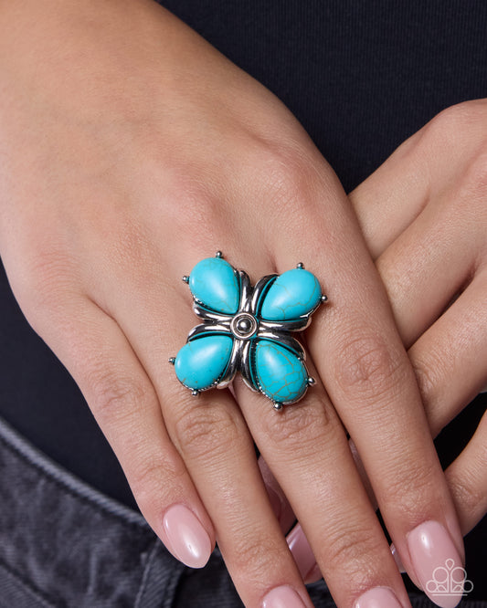 Paparazzi Curious Call - Blue Turquoise Stone Silver Santa Fe Style Ring