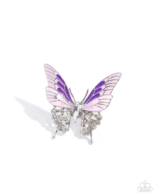 Paparazzi Fluttering Fusion - Purple & White Rhinestone Oversized Butterfly Ring