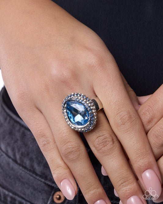 Paparazzi Smooth Stage - Blue Light Sapphire, Marina Teardrop & White Rhinestone Gem Silver Ring