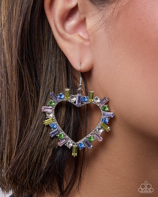 Paparazzi Lovely Luxury - Multicolored Gem Heart Earring