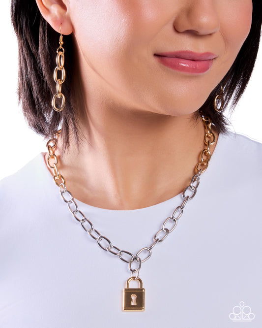 Paparazzi Leading Lock - Multi Silver & Gold Cable Chain Lock Pendant Necklace