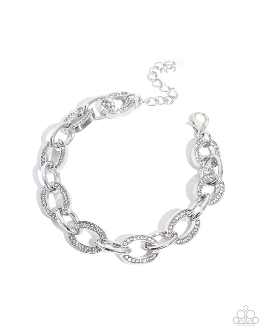 Paparazzi Chic Choreography - White Rhinestone Silver Chain Link Bracelet