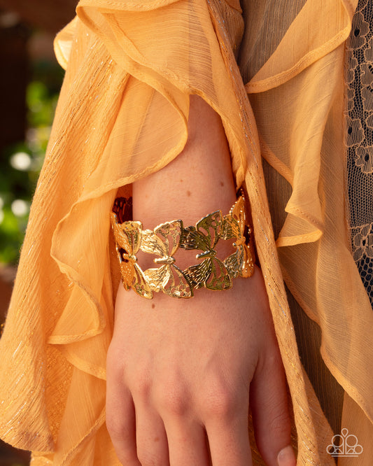 Paparazzi Ready to Fly - Gold Butterfly Cuff Bracelet